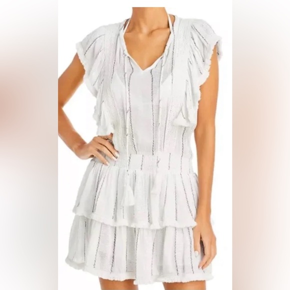 Surf Gypsy Dresses & Skirts - Surf Gypsy 💫 Ivory White Sequin Smocked Boho Coverup Mini Dress + Ruffles Sz Med